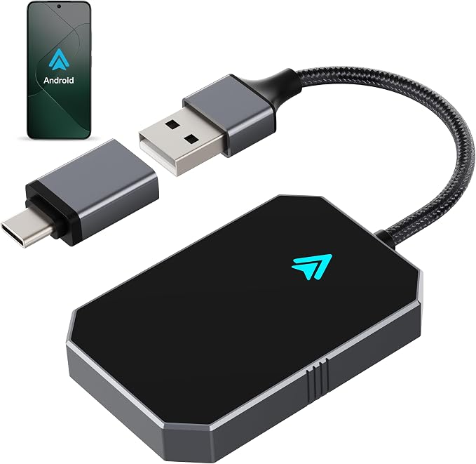 Wireless Android Auto Adapter for Android Phone – Wired to Wireless, Plug & Play Google Assistant/HD Nav, 2016+ Native Android Auto & Android 11+