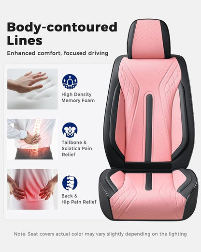 Huidasource Front Seat Covers, Universal Fit for Most Cars SUV Trucks, Full Coverage Nappa Leather Seat Cover, Airbag, Velcro Adjustable, Seat Function Retain, Black&Pink