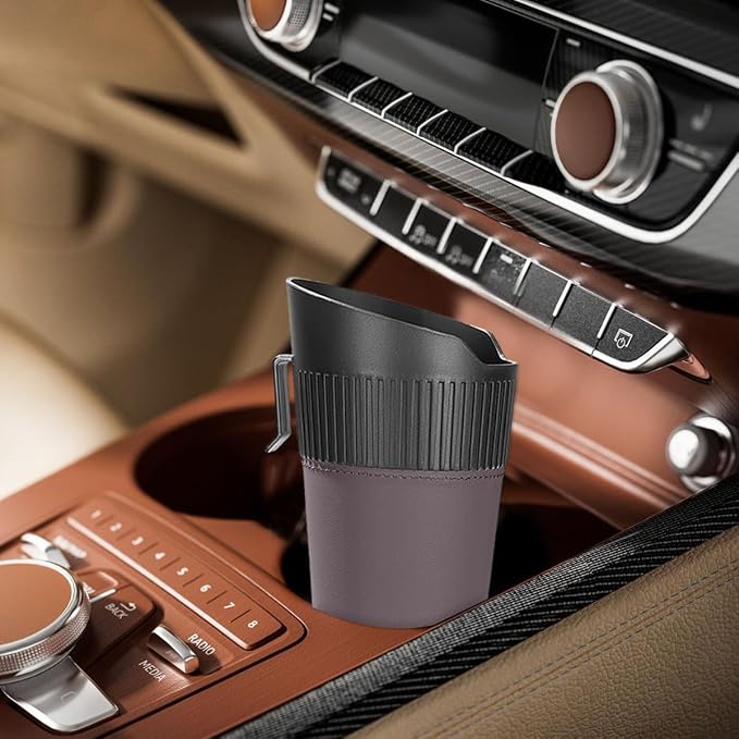 Car Trash Can, Mini Leakproof Vehicle Cup Holder Garbage Container Bin, Portable Automotive Interior Door Trash Storage Organizer Accessories, Universal for Sedan Truck SUV (Brown)