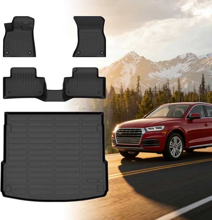 Floor Mats for Audi Q5 & SQ5 2018 2019 2020 2021 2022 2023 2024 2025, TPE 2020 Q5 Floor Mats 1st & 2nd Row & Cargo Liner,Waterproof Summer Winter Non-Slip Floor Liners Car Accessories