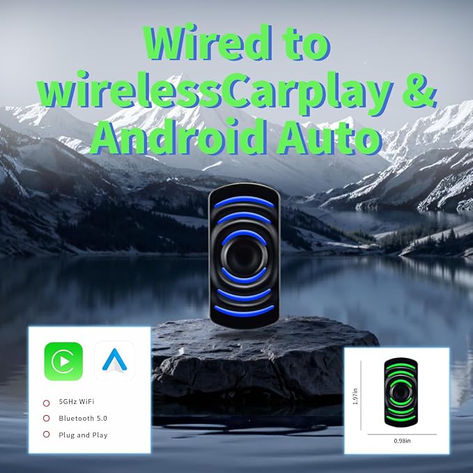 Wireless CarPlay Adapter for iPhone, Convert Wired to Wireless Apple CarPlay, Plug & Play, No Delay, Mini Size, Black, USB & USB-C Compatible, for Cars 2016,Compatible with iOS & Android