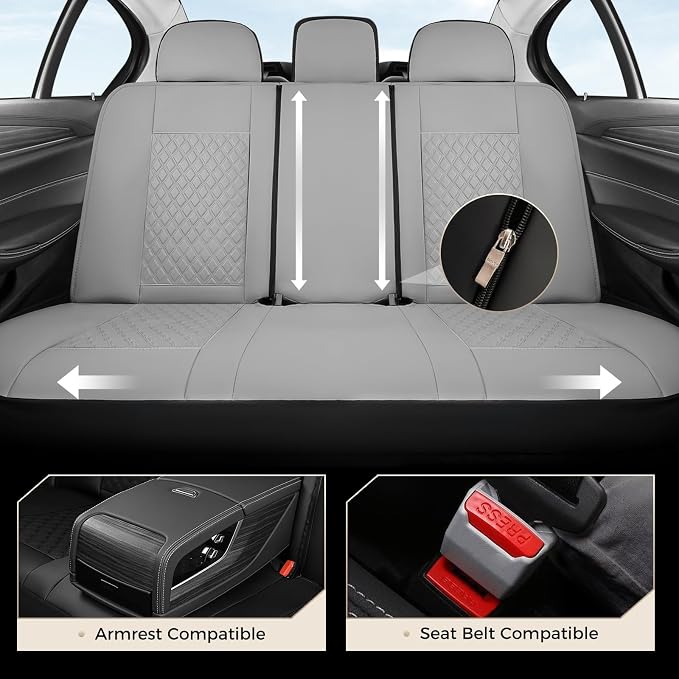 Coverado Car Seat Covers 5 Seats, Luxury Diamond Leather Seat Covers Full Set, Carbon Fiber Textured Design, Durable Waterproof Seat Protectors, Automotive Seat Covers Universal Fit Most Cars, Gray