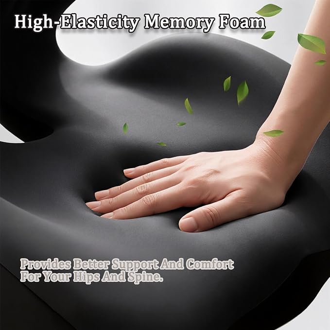 2026 Ergonomic Lumbar & Seat Support Cushion, Memory Foam Seat Cushion with Lumbar Support Pillow, Memory Foam Coccyx Cushion for Tailbone Pain, Back Pain, Sciatica and Hemorrhoid Relief
