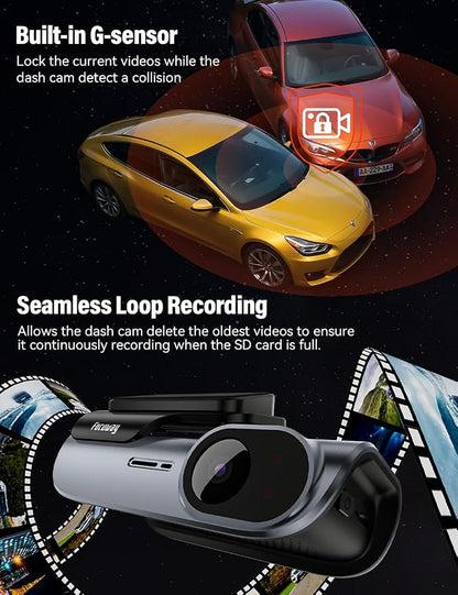 FOCUWAY 4K Front and Rear Dash Cam: Fast 5GHz WiFi & Hands-Free Voice Control, Compact Hidden Design, 24/7 Parking Mode Recording, Supercapacitor & Type-C, Free 64GB Card, Super Night Vision