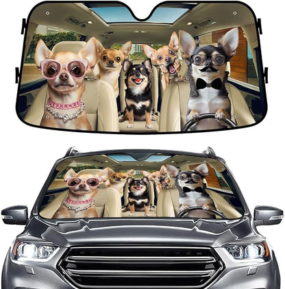GENANY Chihuahua Windshield Cover for Car SUV Truck (55x30 Inches), Foldable Heat Shield, Shades for Front Windows, Protector Blocks UV, Car Decor