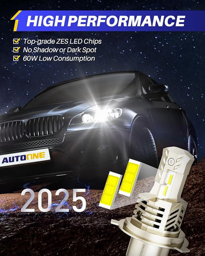 AUTOONE H4/9003/HB2 LED Bulbs 6000K White, 36000LM Plug and Play, IP68 Automotive Replacement Fog Light, 2 PCS