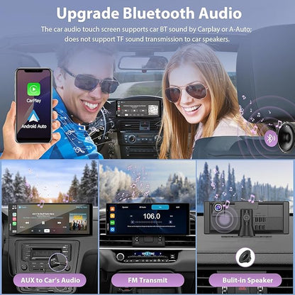 Carpuride Wireless Carplay & Android Auto with Dash Cam - 10.26 Inch HD IPS Touch Car Play Screen for Car, 4K Front & 1080P Rear Camera, Loop Recording, Bluetooth Audio, Mirror Link, GPS