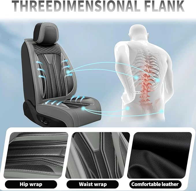 Fit Wrangler 4-Door Car Seat Covers for Jeep Wrangler 2010-2025 2026 -Premium Leather, Waterproof，Breathable，All-Weather Seat Cushion Protecto & Airbag Compatible, 2 Front Seat Gray & Black
