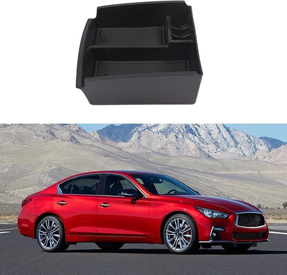 Lcojicep Center Console Armrest Box Storage Box Tray Compatible with Infiniti Q50 2013 2014 2015 2016 2017 2018,Armrest Box Storage Box Secondary ABS Insertion Tray