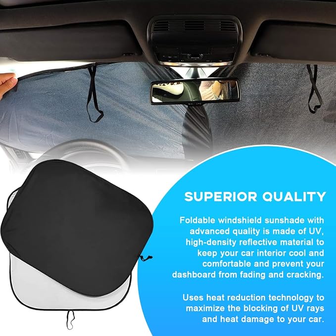 Ziciner 2 PCS Car Windshield Sun Shade, Auto Sun Heat and UV Rays Blocker, 33"×36" Foldable Automotive Front Window Sunshade Protector, Universal Vehicle Interior Accessories (Silver-L)
