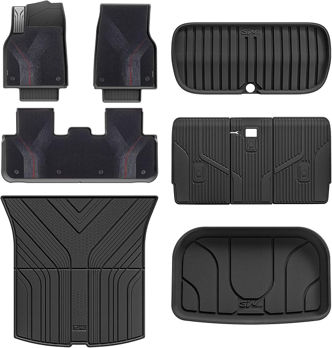 3W Star Trails Carpets for Tesla Model Y Juniper 2025 2026 Metal Pedal Floor Mats & Cargo Liner Backrest Mats Full Set Double Layer TPE All Weather Custom Fit Model Y Accessories Premium/Performance