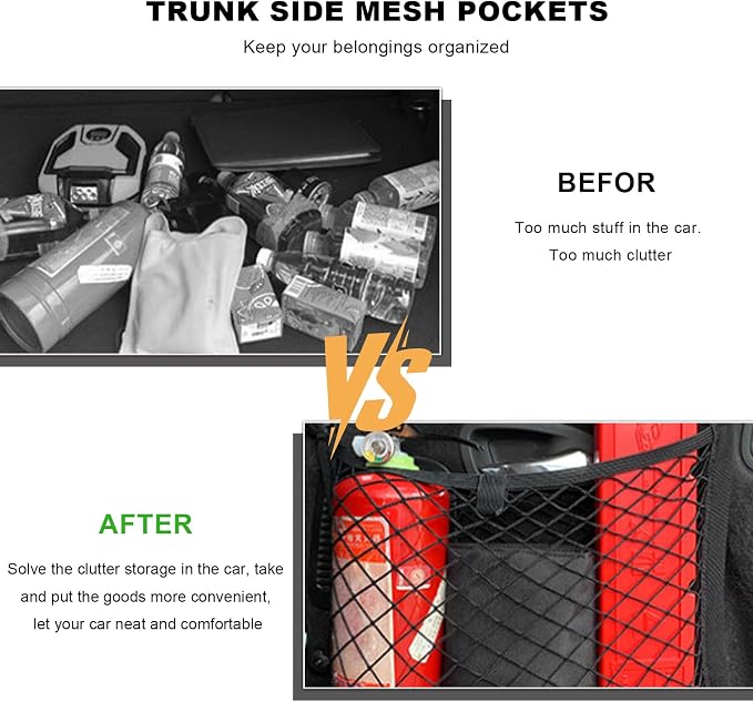 2 PCS Small Cargo Nets, 14"×10" Double Layer Car Organizer Net with Mounting Screws & Hooks, Stretchable Cargo Netting Storage Pouch for Car Truck SUV RV Boat Trunk