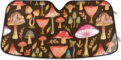 Watercolor Mushrooms Brown Car Windshield Sun Shade Foldable UV Ray Sun Visor Protector Sunshade to Keep Your Vehicle Cool (55" x 27.6")