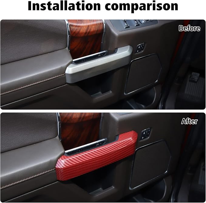 Voodonala Inner Door Handle Covers Trim for Ford F150 2015 2016 2017 2018 2019 2020(Red Carbon Color)