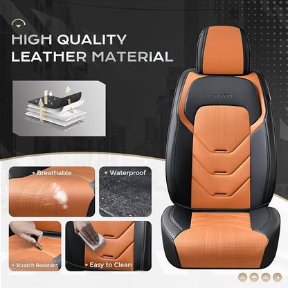 Coverado Front and Back Seat Cover, 5 Seat Leather Car Seat Covers, Black&Brown Seat Cover for Cars, Waterproof Car Seat Protector, Automotive Seat Cover, Car Seat Cushion Universal Fit for Most Cars