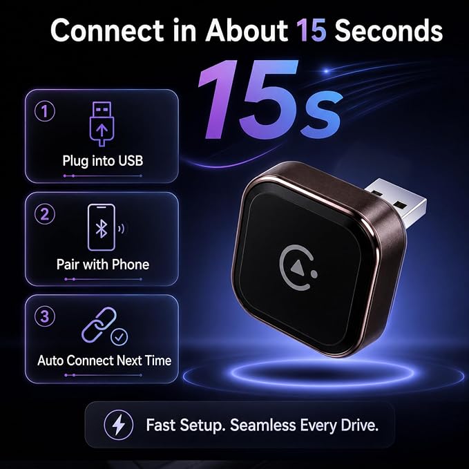 4-in-1 Wireless CarPlay Adapter, Screen Mirroring Adapter for Car to Play TV & Movies, Convert Factory Wired to Wireless CarPlay & Android Auto, Plug & Play Car Screen Movie Player Device