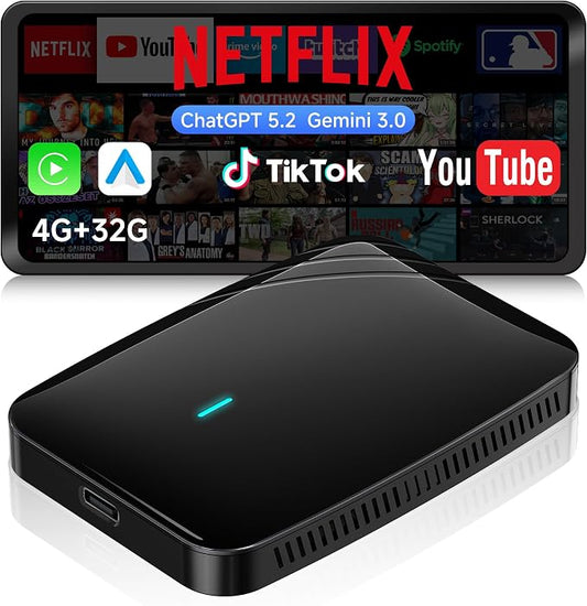 Wireless CarPlay Adapter, Magic AI Box with Dual-WiFi Stability Enjoy Video & Music Apps, Wireless CarPlay Box Compatible with Wired Factory CarPlay & Android Auto, Support for YouTube/Netflix