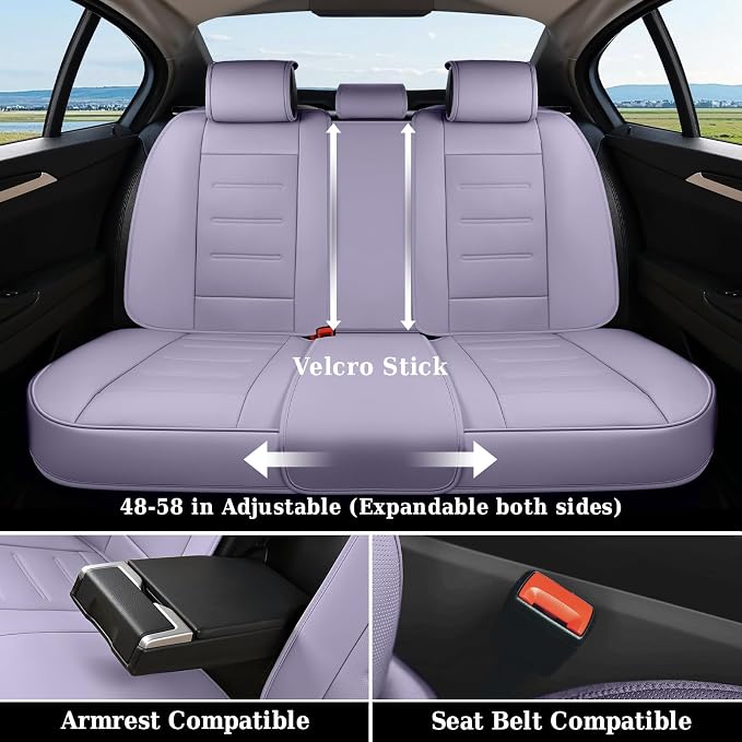Coverado Car Seat Covers Full Set, Seat Covers for Cars, Car Seat Protector Waterproof, Leather Cushion, Universal Car Interior Covers Seat Protectors for Most Cars Purple