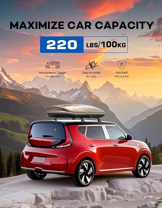 Wonderdriver Lockable 220lbs Roof Rack Cross Bars Compatible with Kia Soul 2020-2026 (Without Side Rails),Heavy Duty Aluminum Roof Rails Crossbars Cargo Canoe Black Rooftop Cargo