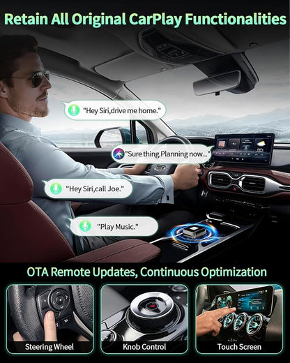 Wireless CarPlay & Android Auto Adapter 1-Inch (2.54cm) - Discreet Plug & Play, Stable Connection for Music/Navigation, Works with iPhone iOS 10+ & Android 11+,for 98% of Cars (2016-2025) (Black)