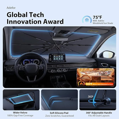 2026 Upgraded Windshield Sun Shade Umbrella for Honda Civic [Precision Custom Fit, Superior UV & Heat Block] Cooling Tech Fabric, Durable Foldable with Storage Bag, Fits 2000-2026