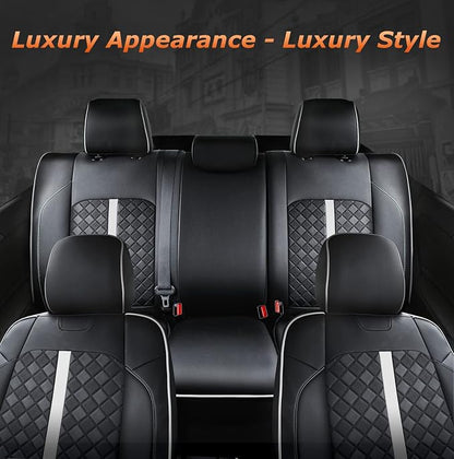 Carlimeki Leather Seat Covers Custom Fit for Tacoma Gen 3rd (2016-2023) Double & Crew Cab, for SR, SR5, Limited, TRD Pro, TRD Sport, TRD Off-Road, Trail Special Edition - Fully Covered