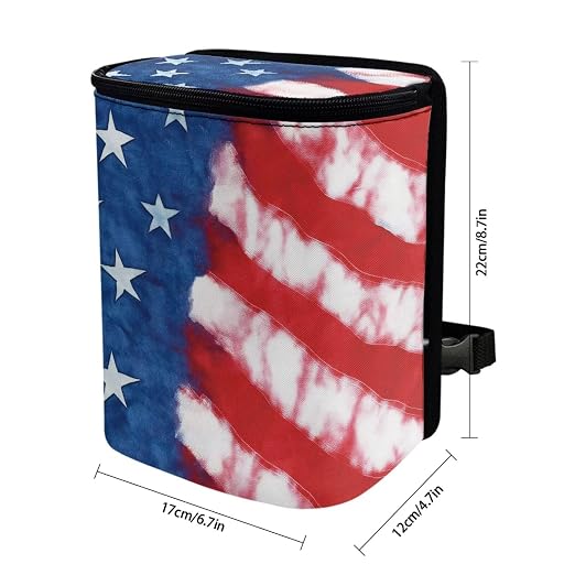 Talayituse American Flag Tie Dye Print Car Trash Bin, Large Size Auto Trash Can Adjustable Portable Garbage Can with Lid, Vehicle Hanging Bag for Headrest Front Back Seat