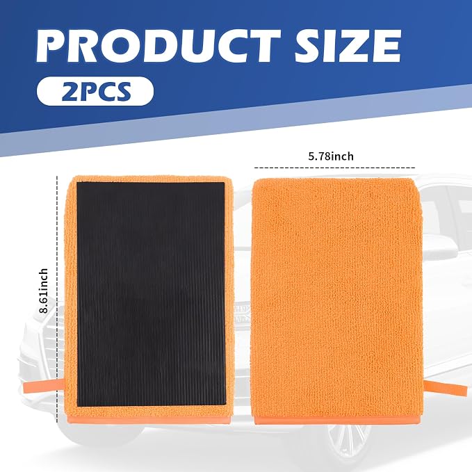 2PCS Car Clay Mitt Auto Detailing,Soft Clay Bar Mitt for Cleaning Car Surfaces,Anti-Scratch Clays Mitts for Cars Detailings to Replace Traditional Clays Bar Cars Accessories (Orange/2PCS)