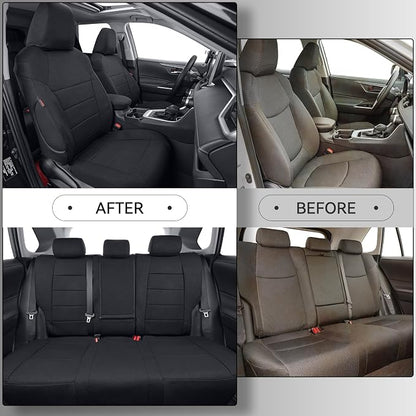 Coverdream Tacoma Polyester Seat Covers Full Set for 2024-2026 Toyota Tacoma Double/Crew Cab SR,SR5,TRD Sport,TRD Off-Road,Limited Pickup,Fully Covered Breathable Car Seat Protector Black Seat Cushion