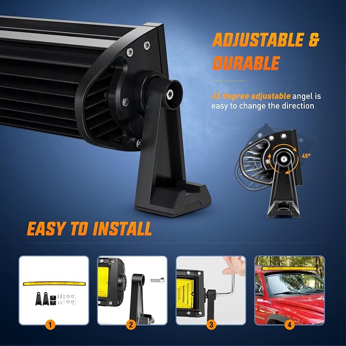 Nilight 52 Inch LED Light Bar 783 LED Chips Curved Triple Row Fog Light Yellow Beam Spot Flood Combo High Power LED Driving Lights Off Road Lights for Trucks SUV UTV ATV Truck Van 4x4 Boat