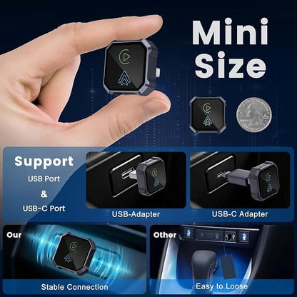 2-in-1 Wireless CarPlay Adapter for iPhone & Android Auto – Convert Wired CarPlay to Wireless, Plug & Play, Stable Connection for Daily Driving, USB & USB-C Support (Check Compatibility)