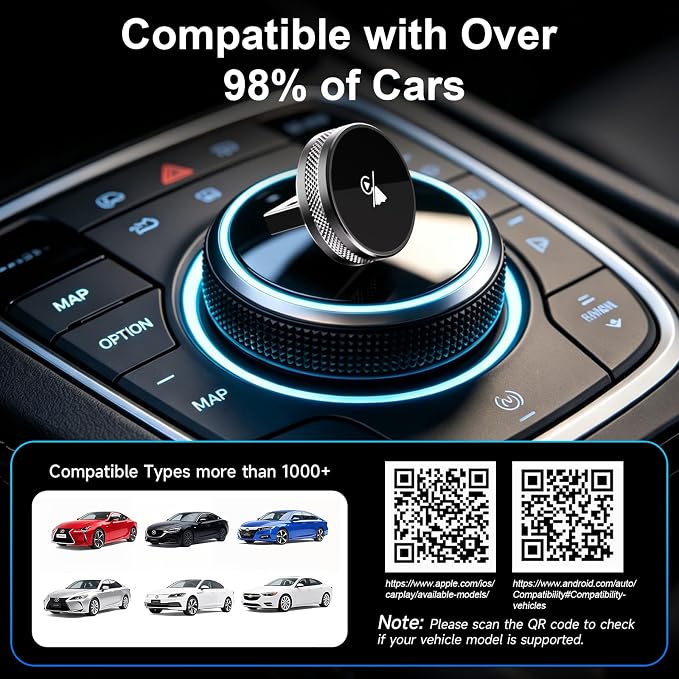 2-in-1 Wireless CarPlay & Android Auto Adapter, CarPlay Dongle Convert Wired to Wireless, Bluetooth & Wi-Fi, Plug & Play, Zero Latency, Compatible with USB/USB-C (Black)