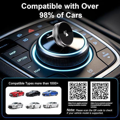2-in-1 Wireless CarPlay & Android Auto Adapter, CarPlay Dongle Convert Wired to Wireless, Bluetooth & Wi-Fi, Plug & Play, Zero Latency, Compatible with USB/USB-C (Black)