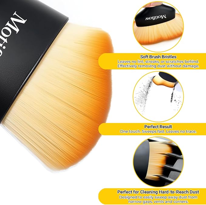 2 PCS Car Interior Detailing Brush, Car Detailing Supplies Soft Bristle Detailing Brush, Car Interior Cleaning Tool, Auto Detailing Brush Car Dashboard Cleaning Duster Brush (Black&Yellow)
