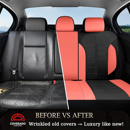 Coverado Leather Seat Covers Front and Rear Seat Cover 5 Seats Automotive Waterproof Car Seat Covers Universal Fit for Most Cars SUV Trucks, Red&Black