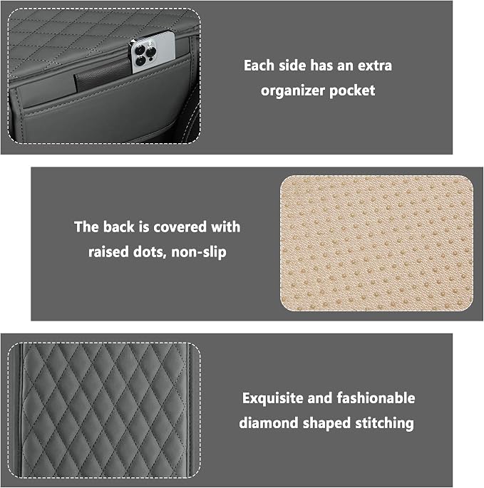 Stacool Upgraded Car Center Console Cover,Microfiber Leather Car Armrest Cover Cushion with 2 Storage Bags,Universal Car Armrest Storage Box (Gray)
