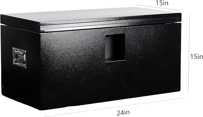 Heavy Duty Black Steel Truck Bed Tool Box, Trailer Tongue Storage Chest with Weatherproof Seal & Pneumatic Hinge for Pickup, RV, Utility Vehicles - 24 x 15 x 15
