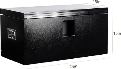 Heavy Duty Black Steel Truck Bed Tool Box, Trailer Tongue Storage Chest with Weatherproof Seal & Pneumatic Hinge for Pickup, RV, Utility Vehicles - 24 x 15 x 15
