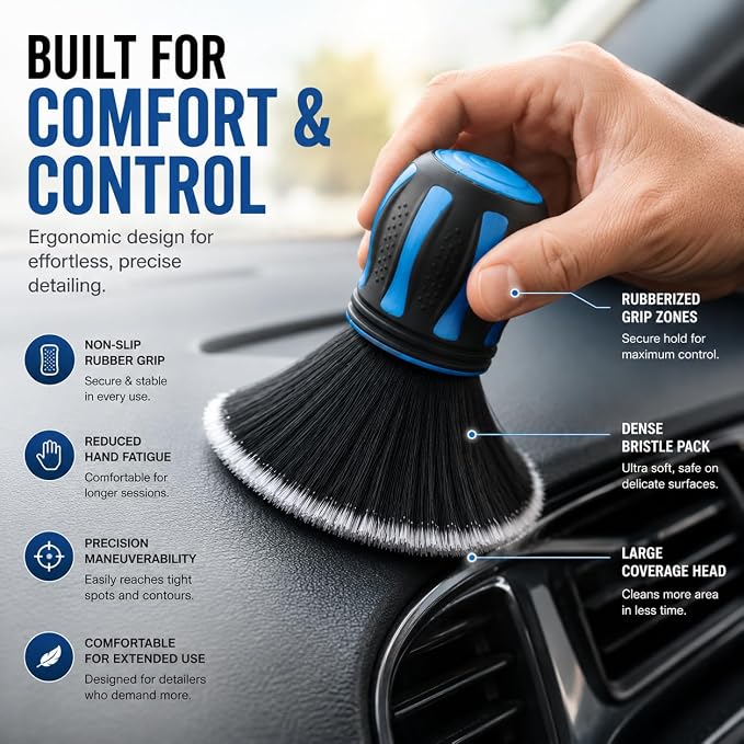 Hi-Tech Ultra Soft Detailing Brush – Scratch-Free Interior & Exterior Cleaning Tool with Gentle Bristles – Ergonomic Rubber Grip for Dashboards, Screens, Trim, Emblems & Auto Detailing