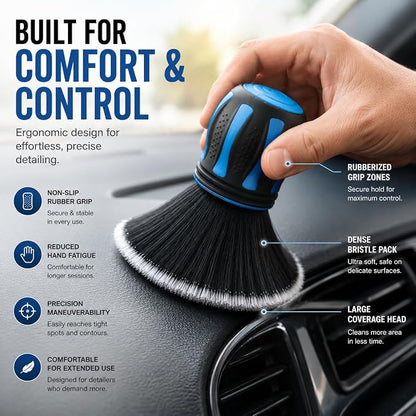 Hi-Tech Ultra Soft Detailing Brush – Scratch-Free Interior & Exterior Cleaning Tool with Gentle Bristles – Ergonomic Rubber Grip for Dashboards, Screens, Trim, Emblems & Auto Detailing