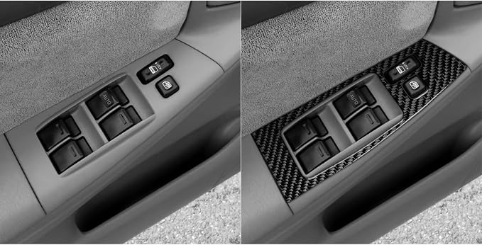 Black Real Carbon Fiber Accessories Car Window Lift Switch Panel Kit Cover Interior Trim Sticker Decal for Toyota Corolla CE LE S 2003 2004 2005 2006 2007 2008/XRS 2005-2006 Sedan 6PCS -A