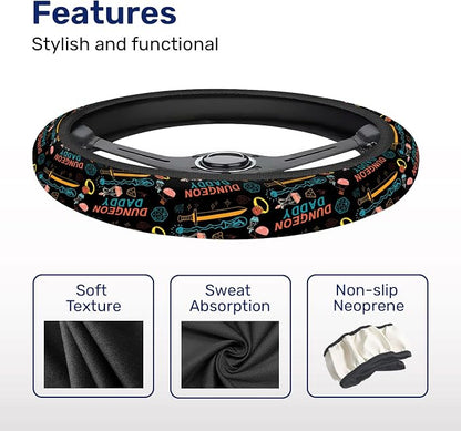 GENANY Dungeon Daddy Steering Wheel Cover, Non Slip Polyester Car Wheel Protector for Car SUV Truck, Universal 15 Inch