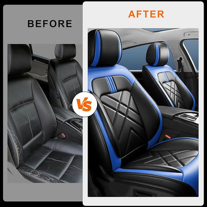 Tahoe Car Seat Covers Fit for Chevrolet/Chevy Tahoe 2011-2026, Full Coverage Leather Waterproof Breathable Seat Covers, Automotive Seat Protectors, Airbag Compatible, (Front Seats, Black-Blue