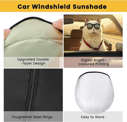 Windshield Sun Shade, Car Sun Shade Windshield, Reflector Sunshade Offers Ultimate Protection for Car Interior, Reflective Polyester Blocks Heat for Sedans, Mini SUVs, Hatchbacks - 57 x 31.5 inches