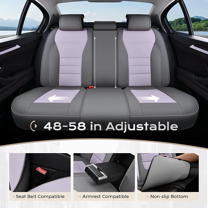 Coverado Car Seat Covers Full Set, Nappa Leather Seat Covers for Cars, Car Seat Protector Car Seat Cushion, Front and Back Seat Protectors Cushions Universal Fit for Most Cars Vehicles(Gray&Purple)