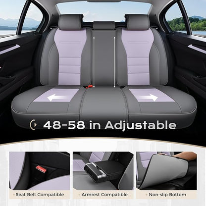 Coverado Car Seat Covers Full Set, Nappa Leather Seat Covers for Cars, Car Seat Protector Car Seat Cushion, Front and Back Seat Protectors Cushions Universal Fit for Most Cars Vehicles(Gray&Purple)