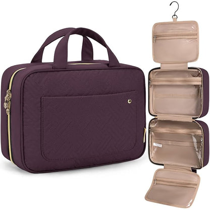 BAGSMART Toiletry Bag Travel Bag with Hanging Hook, Water-resistant Makeup Cosmetic Bag Travel Organizer for Accessories, Shampoo, Full-size Container, Toiletries (Dark Purple, Medium)