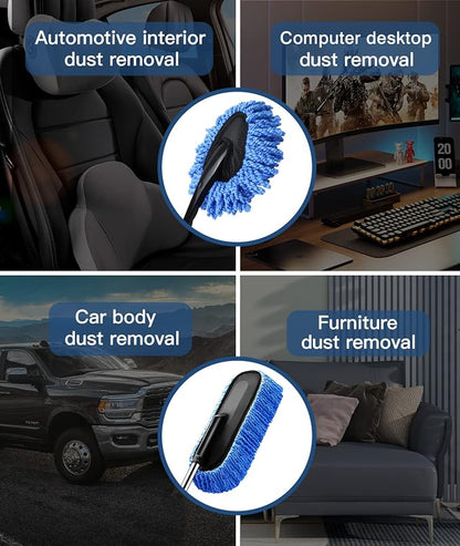 YeewayVeh Car Duster Kit, 2 Pack Car Dust Brush Set with Microfiber Pollen Dusters Scratch Free, Extendable Duster Brush & Dash Duster for Exterior Interior Cleaning Tools