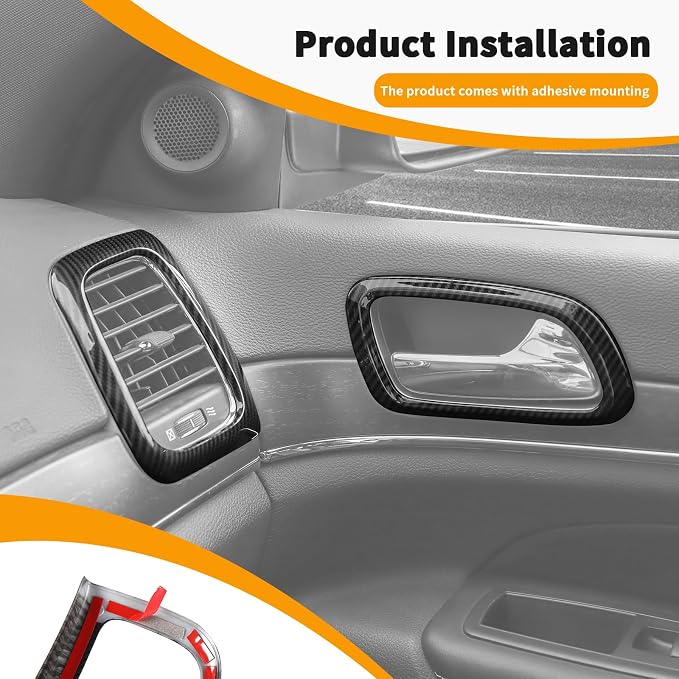 Hoolcar Center Control Air-Conditioning Outlet Vent Trim Cover & Inner Door Handle Bowl Trim Cover Fit for Jeep Grand Cherokee 2011-2020, Carbon Fiber