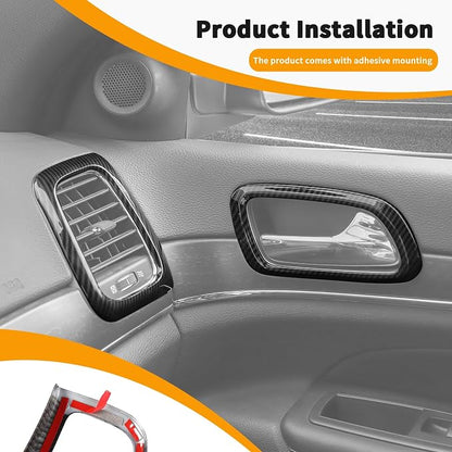 Hoolcar Center Control Air-Conditioning Outlet Vent Trim Cover & Inner Door Handle Bowl Trim Cover Fit for Jeep Grand Cherokee 2011-2020, Carbon Fiber